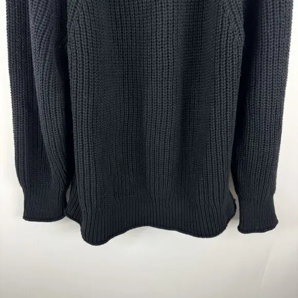 J Crew Relaxed Rollneck Sweater Womens 2X Black Chunky Knit Turtleneck Fisherman - Picture 3 of 16